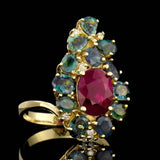 3.22ct Oval Alexandrite / 2.75ct Oval Ruby 14K Yellow Gold Ring