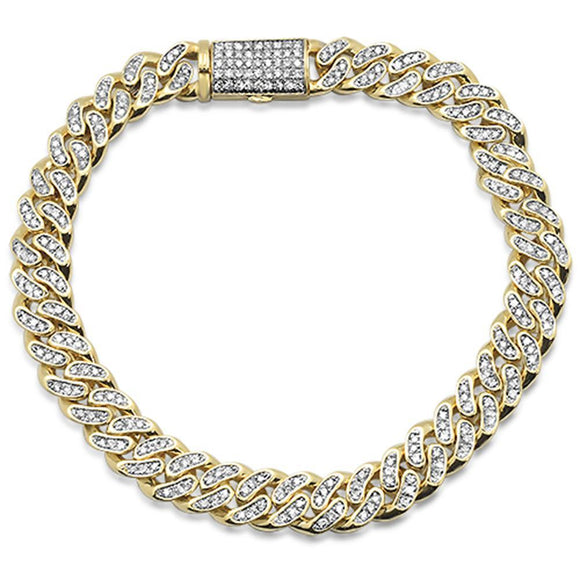 9mm 3.02ct Micro Pave Curb Link 14kt Yellow Gold 38.3gm Bracelet 8.5