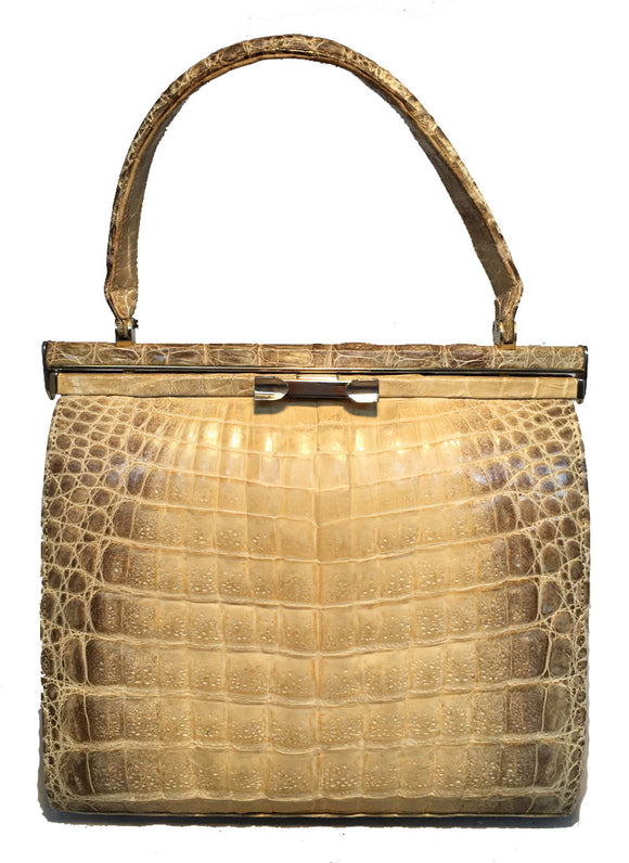 Vintage 1960s Natural Beige Crocodile Handbag