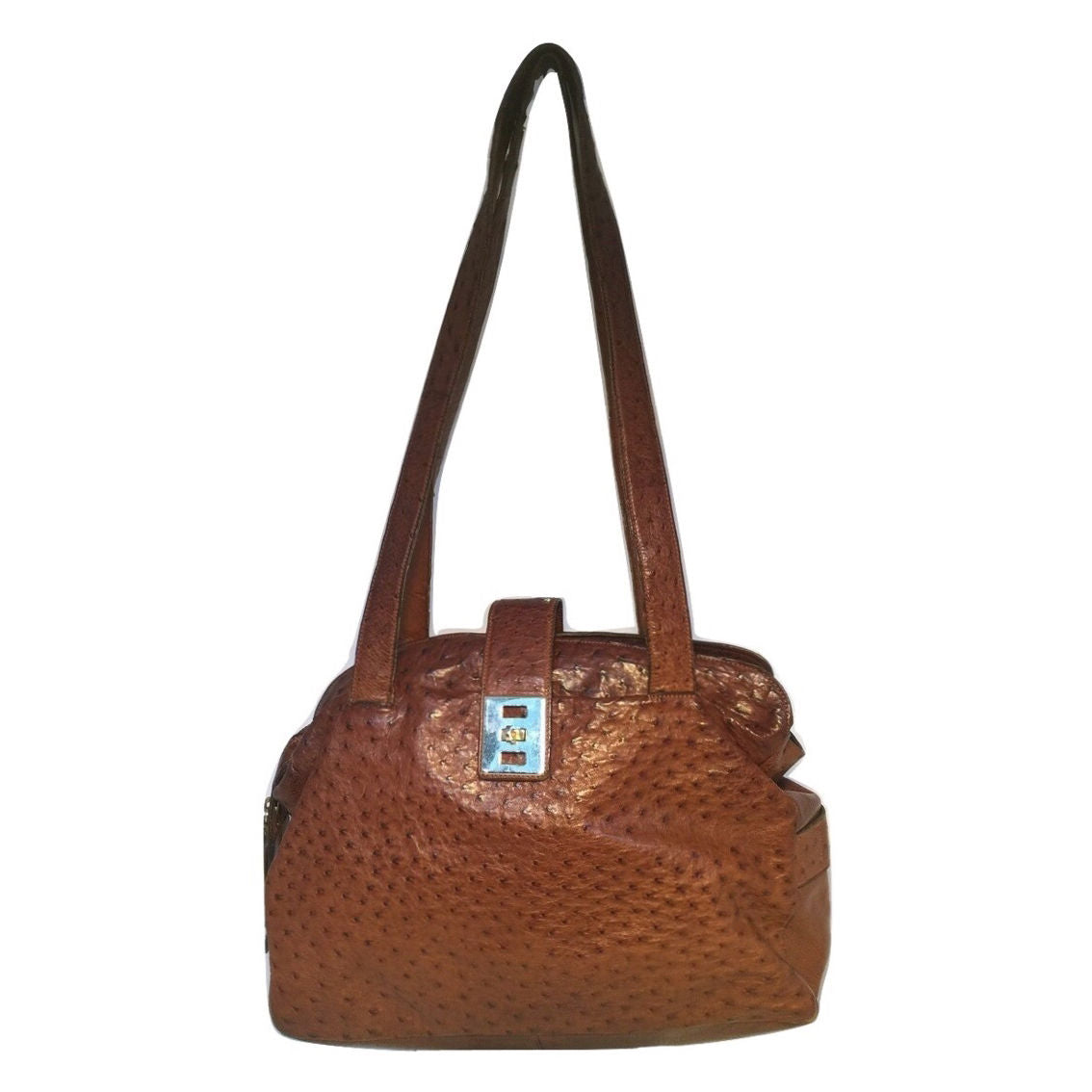 Mauro Governa Brown Ostrich Leather Shoulder Bag