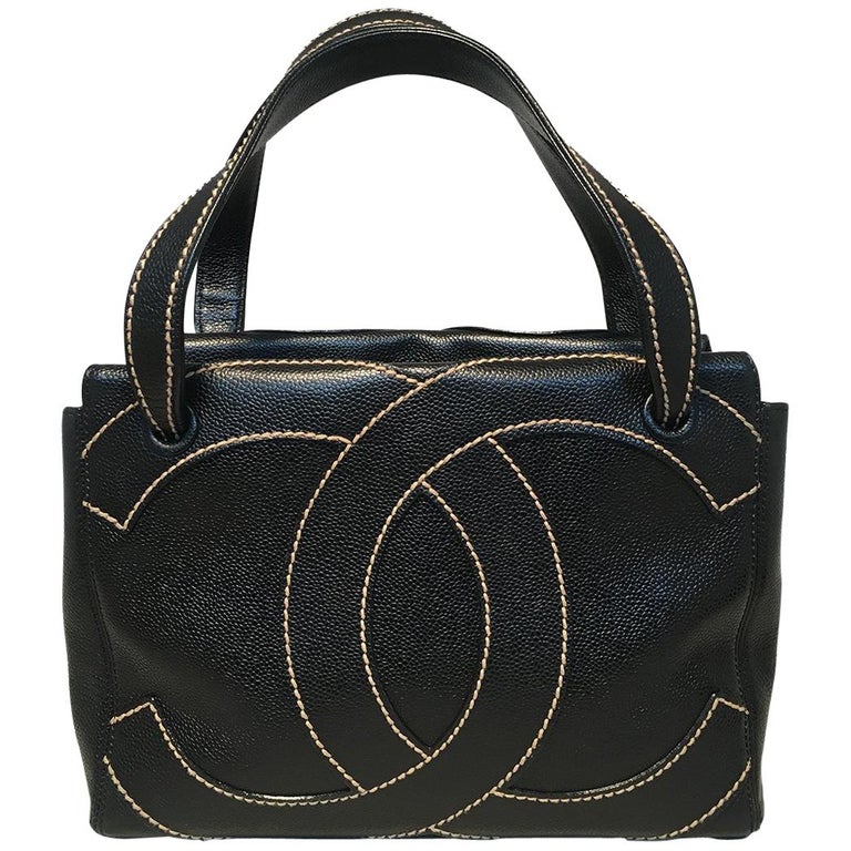 Chanel Black and Cream CC Logo Caviar Leather Handbag Dignity Jewels Inc