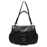Chanel Black Leather Double Strap Shoulder Bag Tote Production Sample