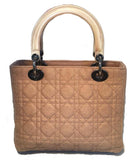 Christian Dior Tan Wool Cannage Quilted Medium Lady Di Bag