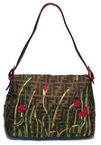 Fendi Floral Embroidered Beaded Monogram Zucca Print Large Baguette