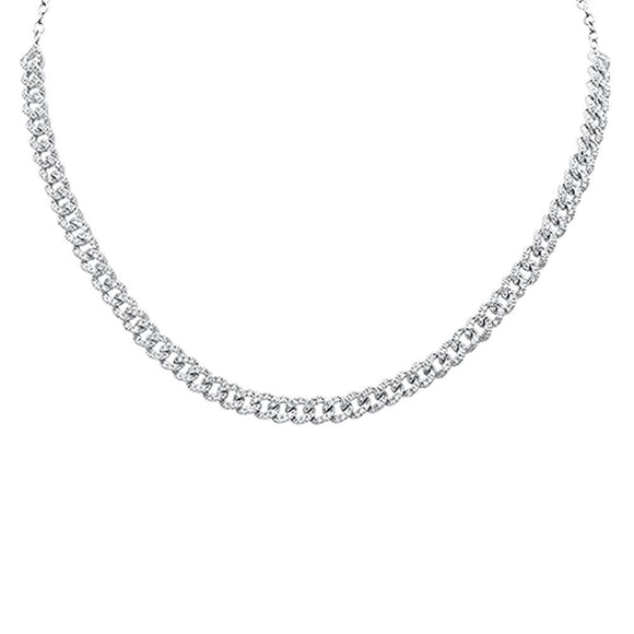 1.54ct Diamond Curb Link Statement Choker 14K White Gold 12.9gm Necklace 14