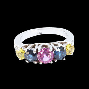 1.91CT NATURAL CEYLON BLUE AND PINK SAPPHIRE 14K WHITE GOLD RING