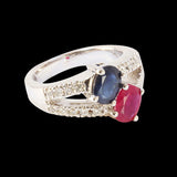 1.19CT NATURAL BLUE SAPPHIRE AND RUBY 14K WHITE GOLD RING