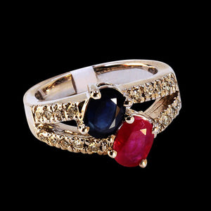 1.19CT NATURAL BLUE SAPPHIRE AND RUBY 14K WHITE GOLD RING
