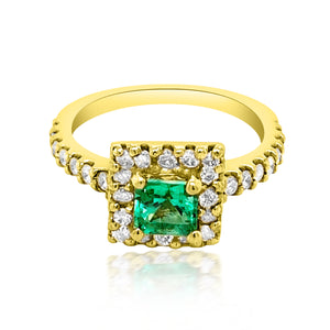0.54CT NATURAL COLOMBIAN EMERALD 14K YELLOW GOLD RING