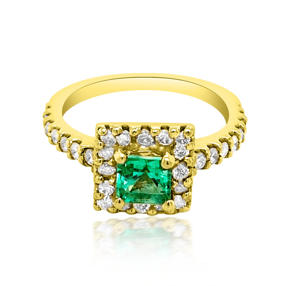 0.54CT NATURAL COLOMBIAN EMERALD 14K YELLOW GOLD RING