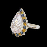 1.28CT NATURAL CEYLON BLUE, YELLOW SAPPHIRE AND KUNZITE 14K WHITE GOLD RING