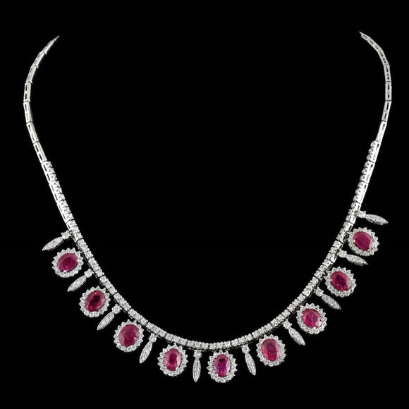 GIA 12.20CT NATURAL RUBY 14K WHITE GOLD NECKLACE