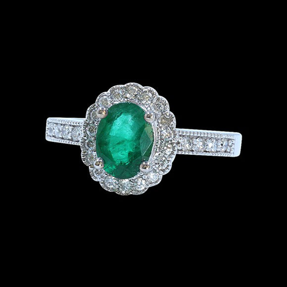 1.21CT NATURAL COLOMBIAN EMERALD 14K WHITE GOLD RING