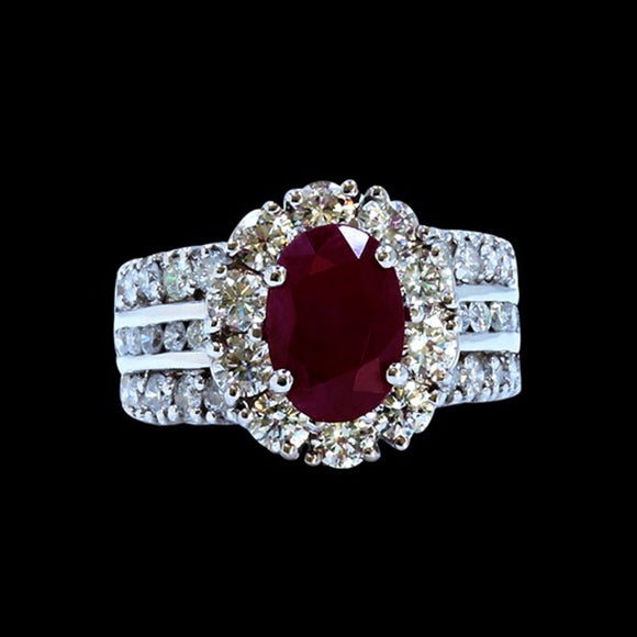 3.32CT NATURAL RUBY 18K WHITE GOLD RING