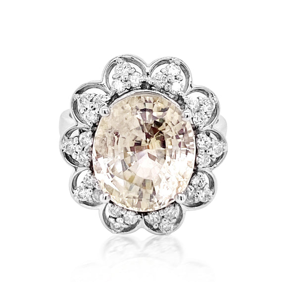 8.19CT NATURAL CEYLON YELLOW SAPPHIRE14K WHITE GOLD RING 