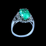 3.92CT NATURAL COLOMBIAN EMERALD 14K WHITE GOLD RING