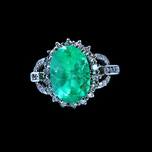 3.92CT NATURAL COLOMBIAN EMERALD 14K WHITE GOLD RING 