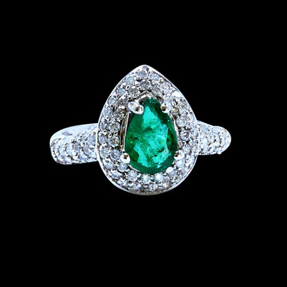1.10CT NATURAL COLOMBIAN EMERALD 18K WHITE GOLD RING