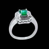 0.89CT NATURAL COLOMBIAN EMERALD 14K WHITE GOLD RING