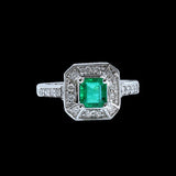 0.89CT NATURAL COLOMBIAN EMERALD 14K WHITE GOLD RING