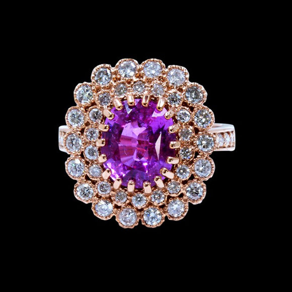 3.20CT NATURAL CEYLON PINK SAPPHIRE 14K R/G RING 