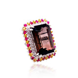 27.74CT NATURAL BIO COLOR TOURMALINE, RUBY AND SAPPHIRE 14K W/G RING