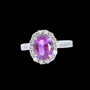 2.18CT NATURAL PINK CEYLON SAPPHIRE 18K W/G RING 