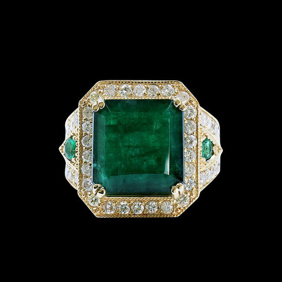 10.28CT NATURAL COLOMBIAN EMERALD 14K Y/G RING 
