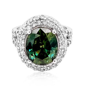 6.40CT NATURAL  CEYLON GREEN SAPPHIRE 14K W/G RING 