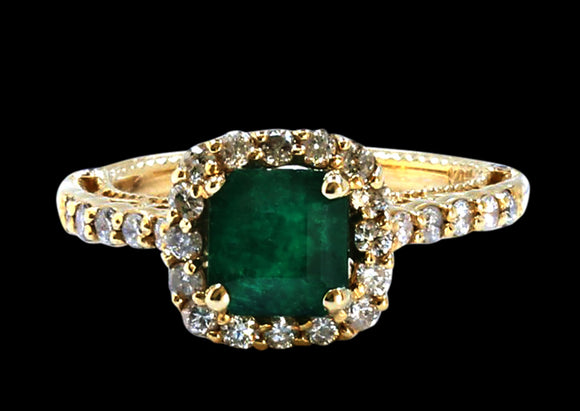 0.97CT NATURAL COLOMBIAN EMERALD 14K Y/G RING
