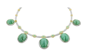 GIA 165.43CT Natural Emerald 14k White And Yellow gold Necklace