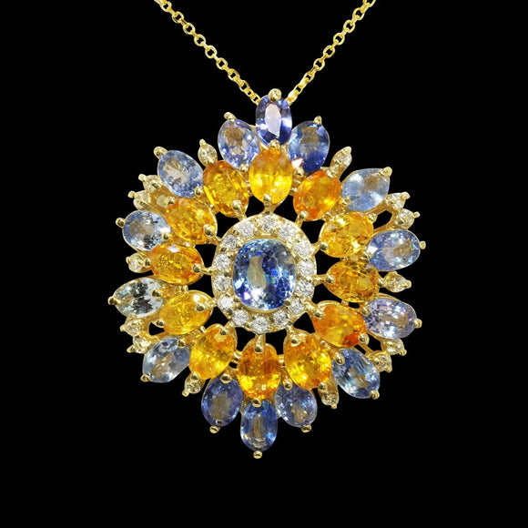 8.75ct Blue Sapphire / 7.34ct Yellow Sapphire 14K Yellow Gold Pendant