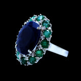 16ct Approx Blue Sapphire / 3.5ct approx Emerald 14K White Gold Ring
