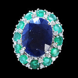 16ct Approx Blue Sapphire / 3.5ct approx Emerald 14K White Gold Ring