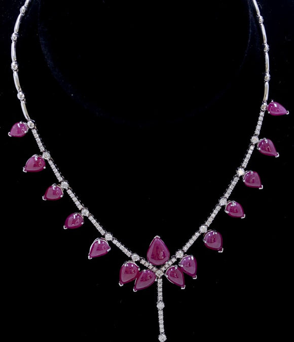 46.96ct Burma Ruby (No lead filled, not treated) 14K White Gold Necklace