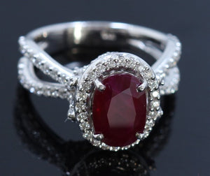 GIA 3.53ct Natural Ruby 14K White Gold Ring