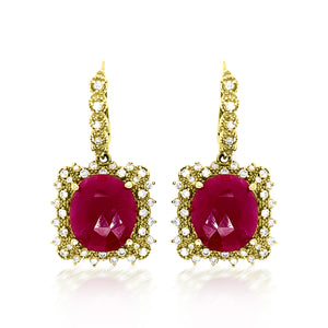 11.21ct Ruby Cabochion 14K Yellow Gold Earring