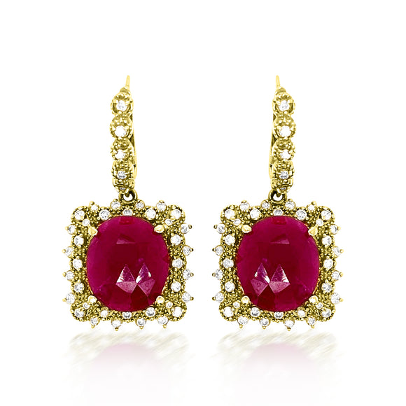 11.21ct Ruby Cabochion 14K Yellow Gold Earring
