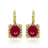 11.21ct Ruby Cabochion 14K Yellow Gold Earring