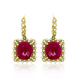 11.21ct Ruby Cabochion 14K Yellow Gold Earring