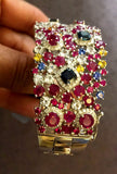 15.80ct Natural Burma Ruby and Multi Color Ceylon Sapphire 14K White Gold Bangle