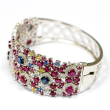 15.80ct Natural Burma Ruby and Multi Color Ceylon Sapphire 14K White Gold Bangle