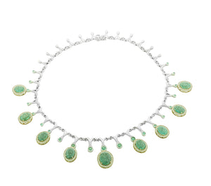 GIA Certified 32.37ct Natural Emerald 14k and 18k White & Yellow Gold Necklace