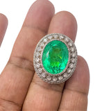 GIA Certified 14.78ct Natural Colombian Emerald 18K White Gold Ring