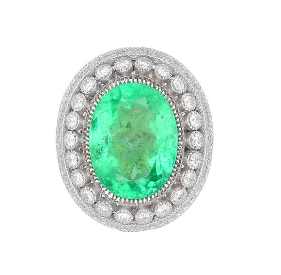 GIA Certified 14.78ct Natural Colombian Emerald 18K White Gold Ring