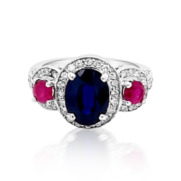 3.39ct Ceylon Sapphire & 0.45ct Pink Sapphire 14K White Gold Ring