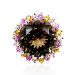 26.20ct Natural Bi Color Tourmaline, Ceylon Yellow Sapphire & Pink Sapphire Ring