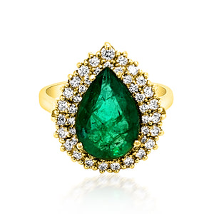 3.02CT NATURAL COLOMBIAN EMERALD 14K YELLOW GOLD RING