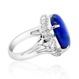 GIA 7.17ct Natural Australian Black Fire Opal Platinum Ring