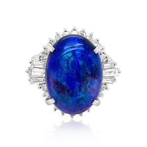 GIA 7.17ct Natural Australian Black Fire Opal Platinum Ring